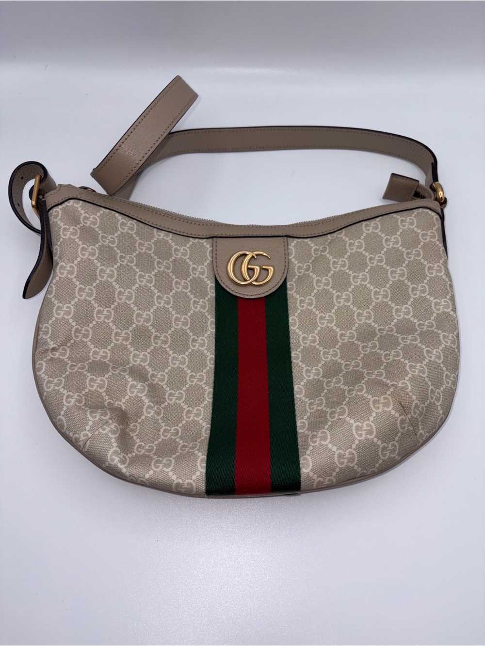 Gucci GG Supreme Monogram Web Small Ophidia Half Moon Hobo Shoulder Bag